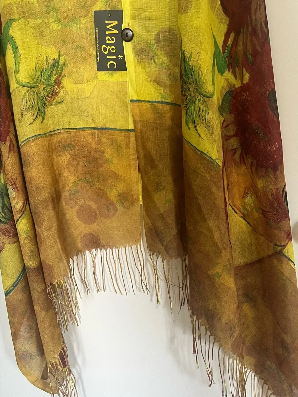 Magic Yellow Floral Fringe Wrap with Red Accents